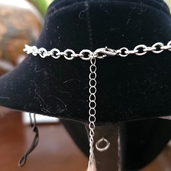 Vintage Silver Statement Choker Necklace Ornate Etched Plates with Pendant Drop - Picture 9 of 10